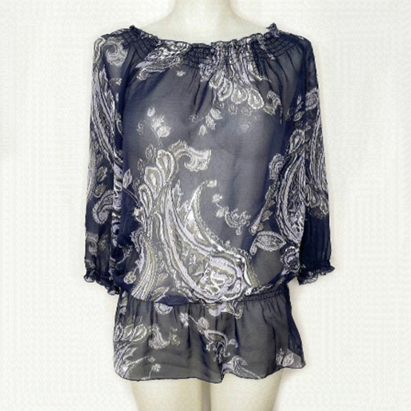 SHEER Paisley Chiffon Tunic Blouse 💚🌻 - Picture 1 of 10